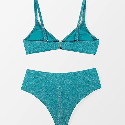 Elegante Blauwe Hoge Taille Bikini Set - Maat L, Tricot Glans