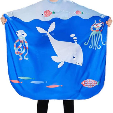 Kapperscape voor kinderen met blauw oceaanpatroon, groot 51 x 35" / 130 x 90 cm kinderstylingschort, kapsalonkap voor kinderen Schattige kinderhaardoek, make-upkamkaap voor volwassenen