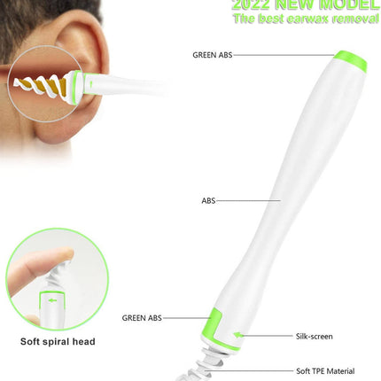 Oorreiniger oorsmeerverwijderaar [model 2022] - 360 graden spiraalstaafje oorreiniging, zachte oorreiniger set met 16 vervangende koppen - oorreiniger voor volwassenen en familie - groen