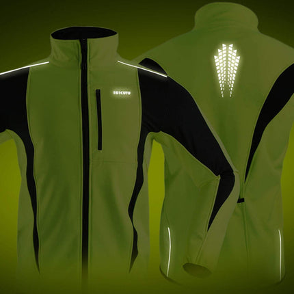 Heren Sportjack fluoricerend groen/geel - Mt. XXL - Waterdicht - Winddicht - Fietsshirt - Warm thermische MTB jas - Goed zichtbaar en veilig in het donker -