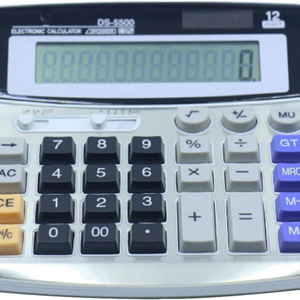 Calculator 12-cijferige desktopcalculator Standaardfunctie Dual Power-calculator Zonne- en AA-batterijen (zonder AA-batterijen) (DS-5500)