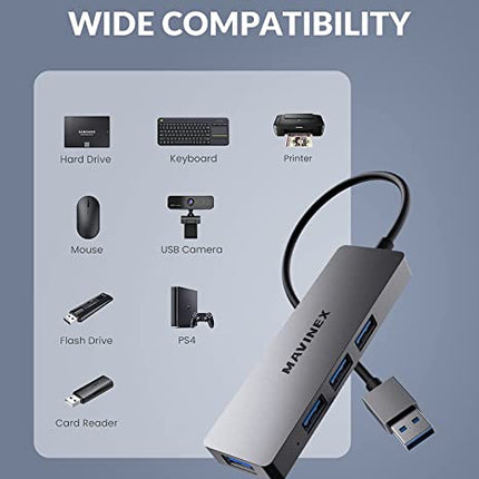Aluminium 4-poorts ultradunne SuperSpeed 5Gbps USB 3.0-adapter Compatibel met pc MacBook Surface Pro XPS flashdrive mobiele harde schijf