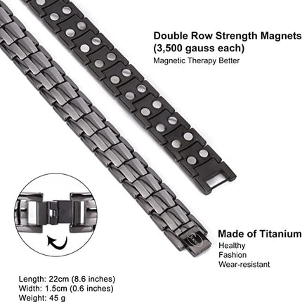 Titanium Magnetische Armband Heren, Polsband Titanium Magnetische Armbanden Sterke Magneten met Gratis Link+Removal Tool (3500 Gauss)