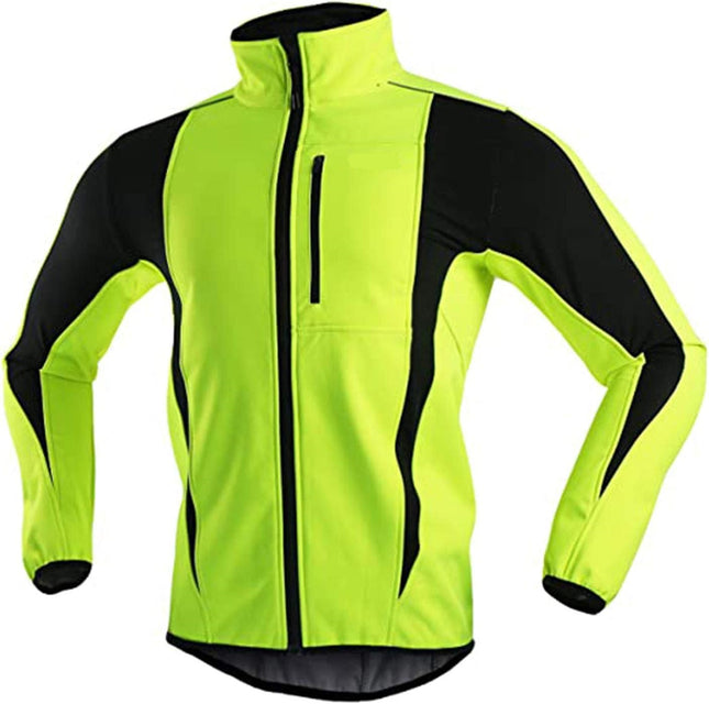 Heren Sportjack fluoricerend groen/geel - Mt. XXL - Waterdicht - Winddicht - Fietsshirt - Warm thermische MTB jas - Goed zichtbaar en veilig in het donker -