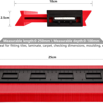 Contourmeter | 25 cm | Contour Duplicator | Grote Snijcontour Duplicator Meter | ABS Plastic meetgereedschap | Rood