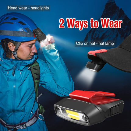 HC3 oplaadbare bewegingssensorkap vizierlicht - 100 lumen COB LED-clip op hoedlicht - hoofdlamp zaklamp met rood licht voor vissen, hardlopen, kamperen, lezen