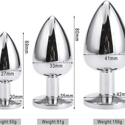 Set van 3 Metalen Buttplugs met Acryl Diamant Look