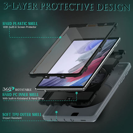 Case voor Samsung Galaxy Tab A7 Lite 2021 Tab A7 Lite 8,7" SM-T225/T220 met 360 ° roterende handgreep en schouderriem Volledige lichaamsbescherming voor Samsung Tab A7 Lite Tablet-grijs