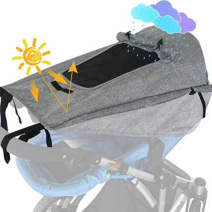 Multifunctionele Kinderwagen Zonnekap - UV en Waterdicht met Extra Brede Vleugels - Grijs