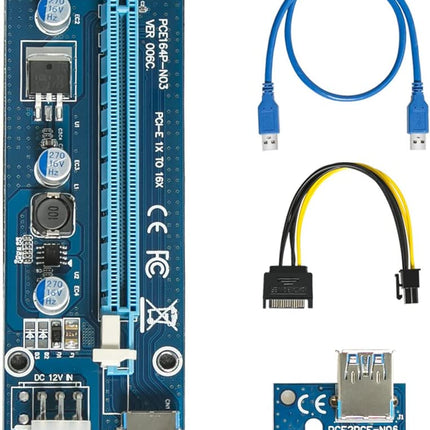 6-pins aangedreven PCI-E PCI Express Riser - VER 006C - 1X naar 16X PCIE USB 3.0-adapterkaart - met USB-verlengkabel - GPU grafische kaart Crypto Currency Mining (blauw) merk Victony 3 pack