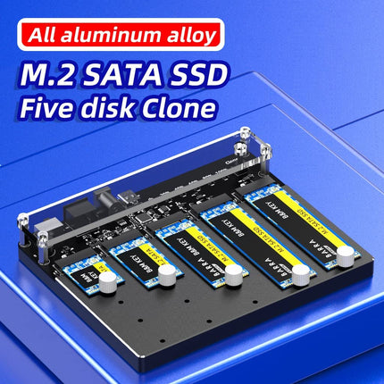 5Bay M.2 SATA SSD naar USB3.0 Adapter Clone Docking Station, externe harde schijfbehuizing voor M&B Key NGFF SSD, ondersteuning voor offline kloongegevensback-up-AJM2SC5L
