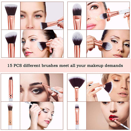 15 delige Make-up kwasten marmerlook - hoge kwaliteit - synthetisch - make-upspons