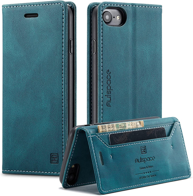 Mobiele telefoonhoesje geschikt voor iPhone 8/7/6/6s/SE2020 - RFID-bescherming - kaartsleuf - geldsleuf - standaard - magnetische flip-case - pu leer - blauw