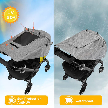 Multifunctionele Kinderwagen Zonnekap - UV en Waterdicht met Extra Brede Vleugels - Grijs