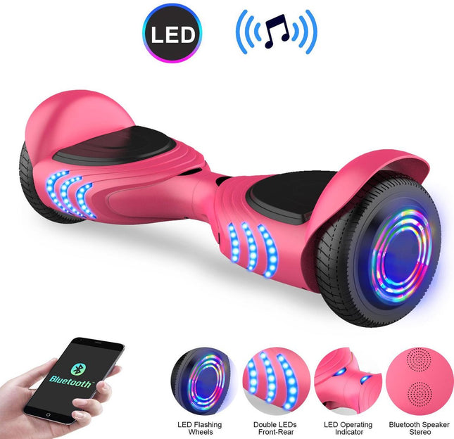 Hoverboard met LED-wielen, Bluetooth Speaker - Zelfbalancerend – Roze - 7+