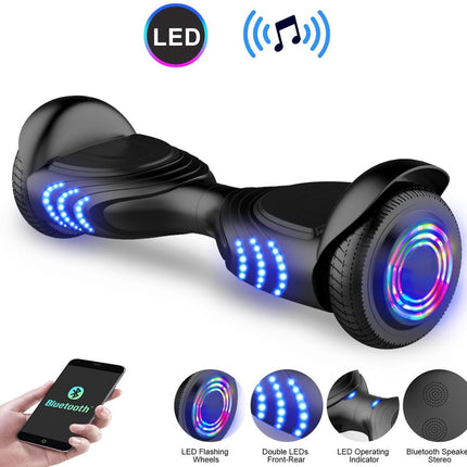 Hoverboard met LED-wielen, Bluetooth Speaker - Zelfbalancerend – Zwart- 7+