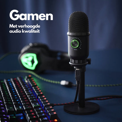 Microfoon inclusief Standaard – Voor Meetings, Gaming, Streaming en Opname - Geschikt voor Windows, Mac OS X & Linux
