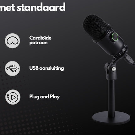 Microfoon inclusief Standaard – Voor Meetings, Gaming, Streaming en Opname - Geschikt voor Windows, Mac OS X & Linux