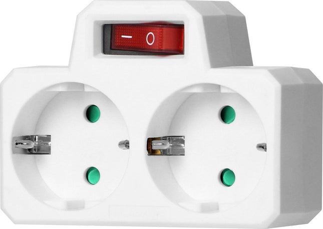 Doorvoerstekker met Schakelaar – 2x Schuko Stopcontact Splitter