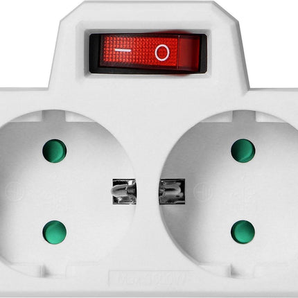 Doorvoerstekker met Schakelaar – 2x Schuko Stopcontact Splitter