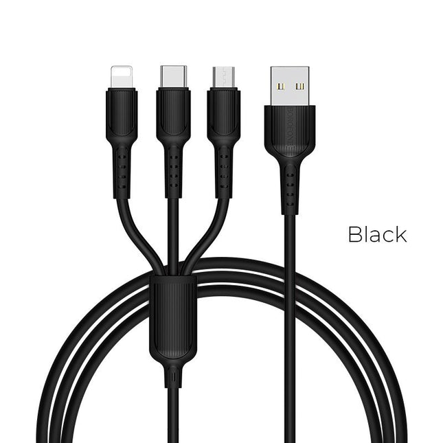 3 in 1 (USB-C / Lightning / Micro USB) charging cable black 30cm length