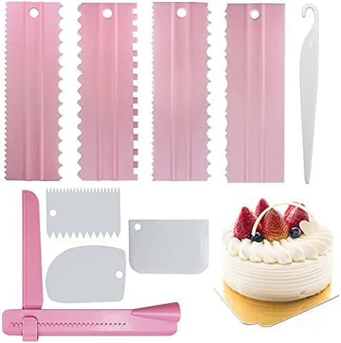 9pcs Cake Scraper Set Cake Scraper Comb and Icing Smoother Set with Adjustable Plastic Cake Smoother Polisher Cake Edge Scraper Cutters For Cake Cream Baking Decorating Cream