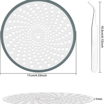 RVS Doucheputje Zeef met Pincet - Haarvanger en Afvoerbeschermer met Grijze Siliconen Rand - Geschikt voor Badkamers en Keukens - 11 cm Diameter