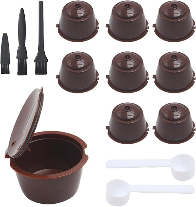 Herbruikbare Koffiecapsules - Set van 9 capsules - Inclusief borstels en schepjes - 5,5 CM bij 3,5CM