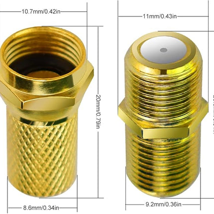 Set van 2 F-Connectoren - Coax Antenne Verloop - Waterdicht - Goud en Zilver
