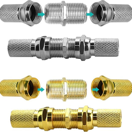 Set van 2 F-Connectoren - Coax Antenne Verloop - Waterdicht - Goud en Zilver