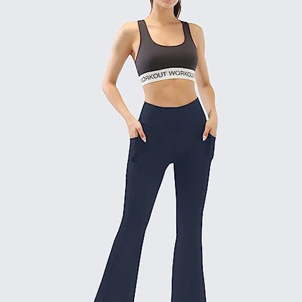 JOYSPELS bootcut yogabroek met zijzakken voor dames, bootleg yogabroek buikcontrole, hoog getailleerde yogabroek geschikt voor kantoor, sportschool, casual, joggen, yoga - maat L