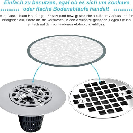 RVS Doucheputje Zeef met Pincet - Haarvanger en Afvoerbeschermer met Grijze Siliconen Rand - Geschikt voor Badkamers en Keukens - 11 cm Diameter