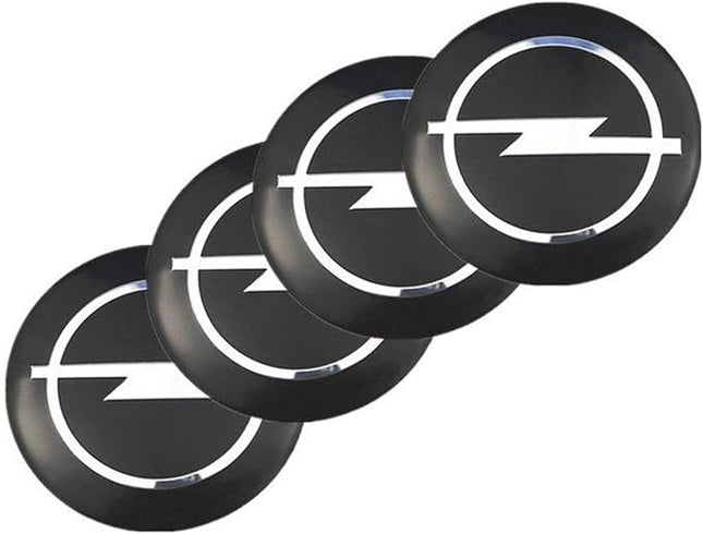 Set van 4 Opel Logo Naafdop Embleem Stickers - 56 mm, Zelfklevend, Zwart Aluminium