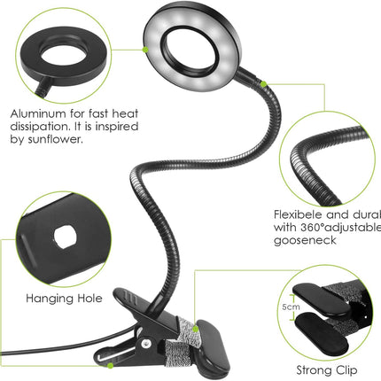 Multifunctionele Clip-on LED Leeslamp - Verstelbare Helderheid en Kleur, Energiebesparend