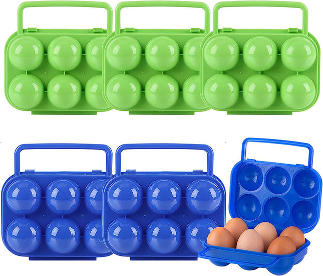 6 stuks Eierdozen, 3 x Groen en 3 x Blauw, 36 eieren opbergen, draagbare eierdoos plastic eierdoos eiertransportdoos koelkast eierdoos stapelbare eierschaal voor 6 eieren voor outdoor picknick kamperen wandelen 6 stuks