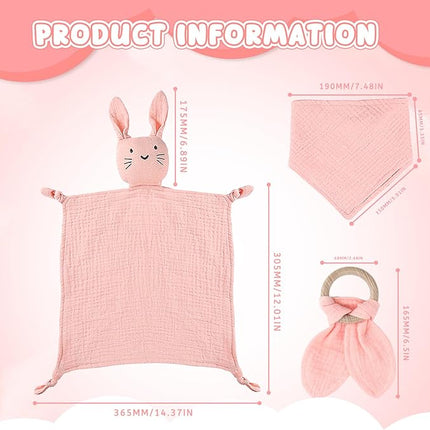 Geschenkset für Neugeborene – Rosa – Kuscheltuch, Beißring und Lätzchen – ab 0 Monaten 