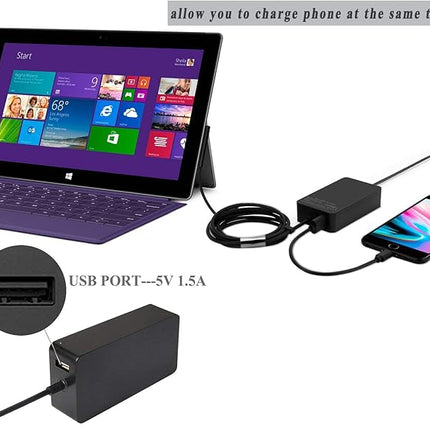 Oplader geschikt voor Surface Pro, Book en Laptop – 102 W - Snel - Met Extra USB Poort - 2 in 1