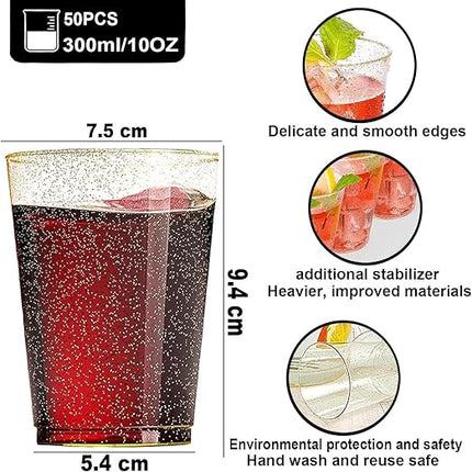 Herbruikbare hard plastic feestglazen – 50 stuks, 300 ml goud design