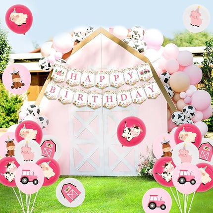 Verjaardagsdecoratie Set - Boerderij Thema - Ballonnen Vlaggen Taart en meer - Meisjesfeest