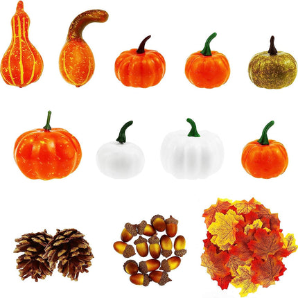 Halloween Decoratieset | Kunstmatige Pompoenen, Dennenappels, Esdoornbladeren & Eikels - 86 Delig