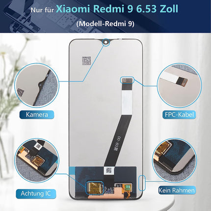 Ersatz-LCD-Bildschirm und Touchscreen-Digitizer-Display mit Werkzeug für Xiaomi Redmi 9 für Redmi 9/Redmi 9 Prime (Schwarz, nicht für Redmi 9A/9C) 