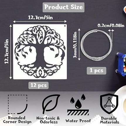 Set van 12 Boom Stencils - Herbruikbare Sjablonen voor Natuurlijke Plantendecoratie, DIY Kunst en Ambachten