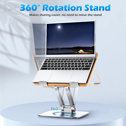 Bamboe Laptopstandaard met 360° Draaibare Basis - Geschikt voor 10-16 Inch Laptops