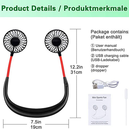 Kabelloser Nackenventilator mit 360-Grad-Drehung – leistungsstarker Akku, schnell wiederaufladbar