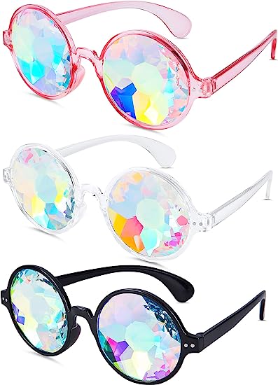 3 Pairs Kaleidoscope Rave Bril Festivals Goggle Rainbow Sunglass Caleidoscope Sunglass Prism Breking Bril