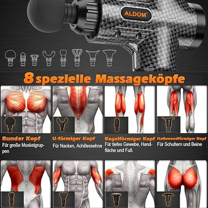 Massagepistool voor Diepe Spiermassage - 30 Instelbare Niveaus - 8 Massagekoppen en LCD-display