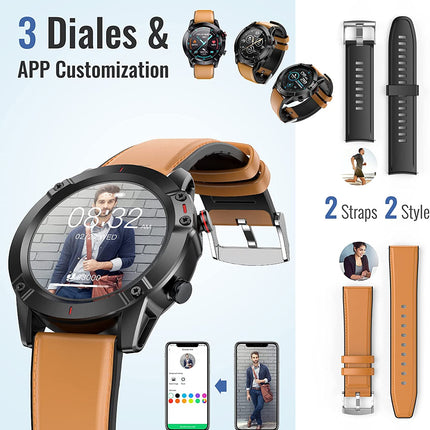 Men's Smart Watch for Android iOS Phones, 1.3 Inch Full Touch Fitness Tracker with 2 Watch Bands, IP68 Waterproof Activity Tracker Support Sleep Tracker, Heart Rate Monitor, Message Reminder
