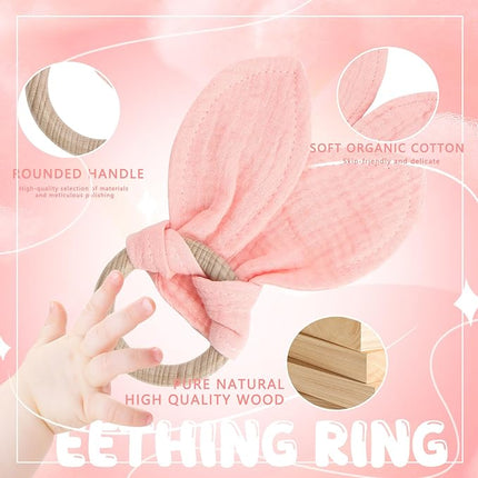 Geschenkset für Neugeborene – Rosa – Kuscheltuch, Beißring und Lätzchen – ab 0 Monaten 