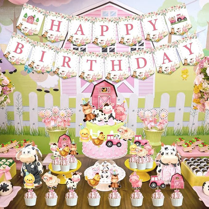 Verjaardagsdecoratie Set - Boerderij Thema - Ballonnen Vlaggen Taart en meer - Meisjesfeest