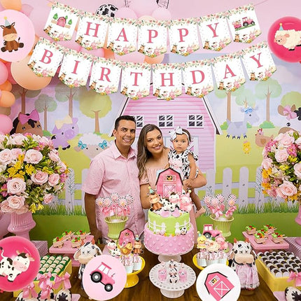 Verjaardagsdecoratie Set - Boerderij Thema - Ballonnen Vlaggen Taart en meer - Meisjesfeest